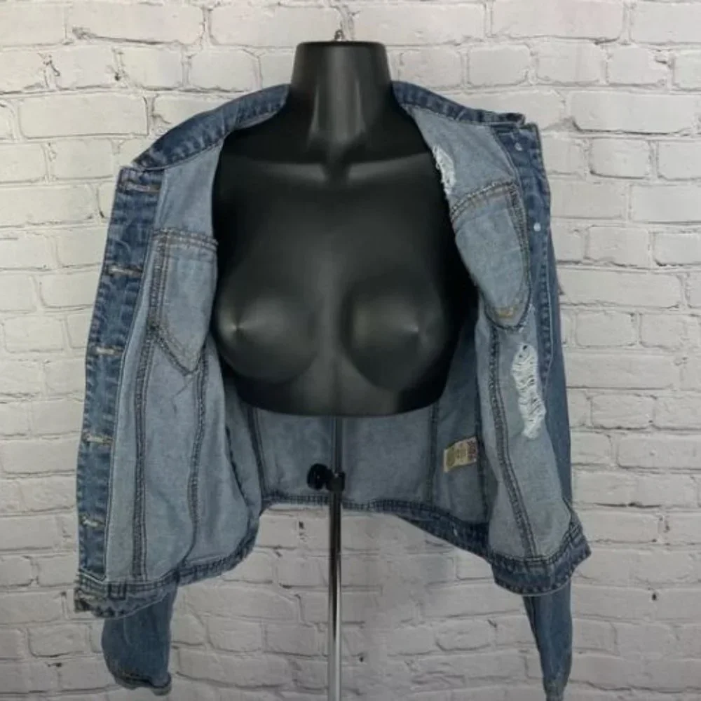 Highway‎ Jeans Women's Blue Distressed Button-Down Denim Jacket Size M Pre-Owned - Picture 5 of 16